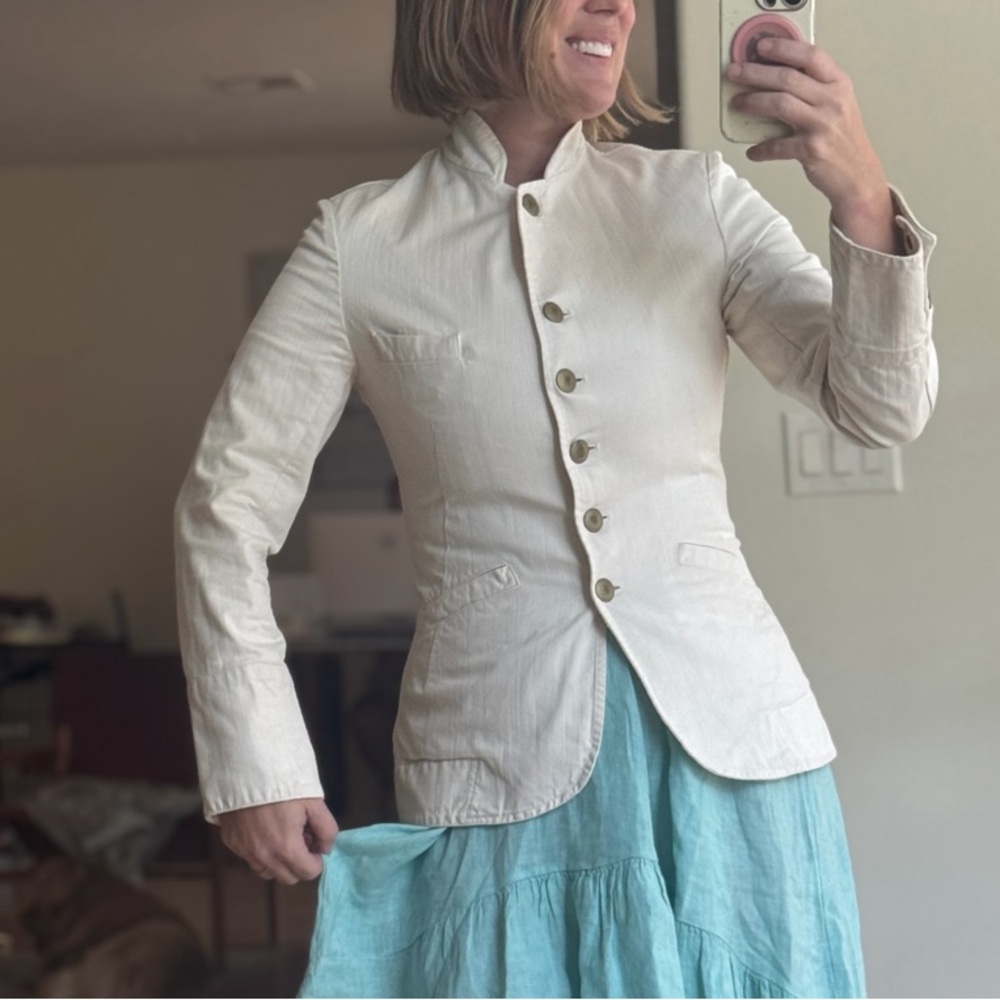 Nili Lotan Size 8 Ivory Cream Military Silhouette Jacket Mandarin Collar Women
